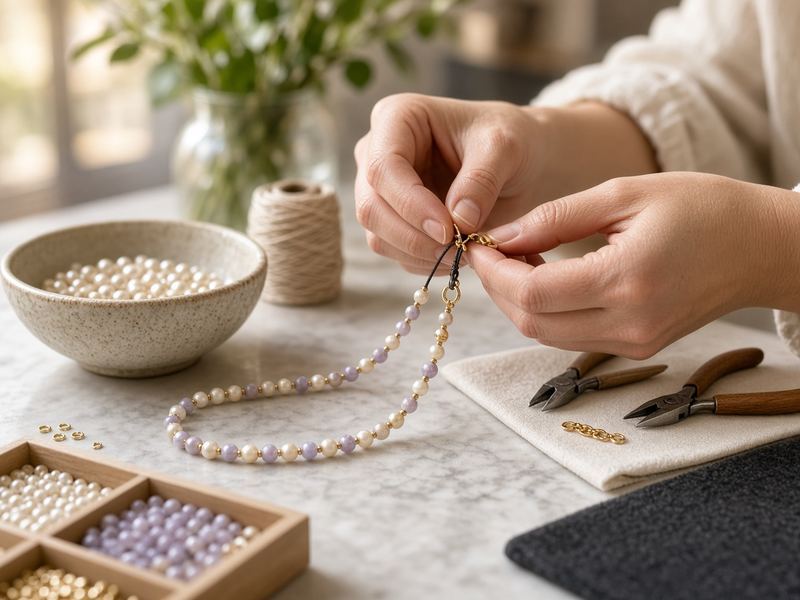 Bead stringing at Studio Clearvale